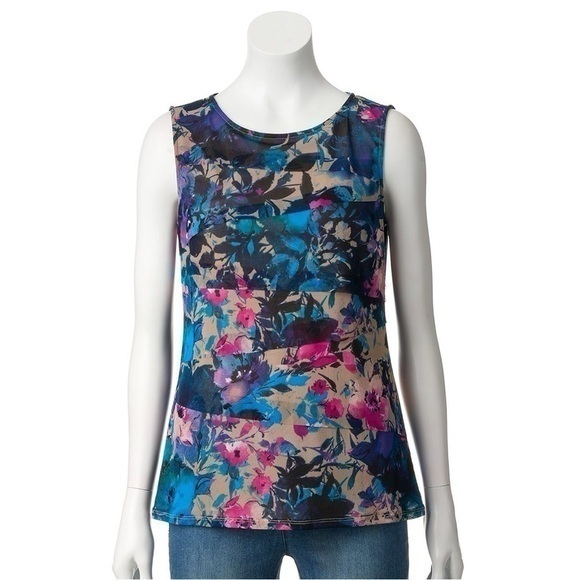 Dana Buchman Victoria Floral Printed Tiered Sleeveless Tank Top Size‎ Large - Picture 1 of 10